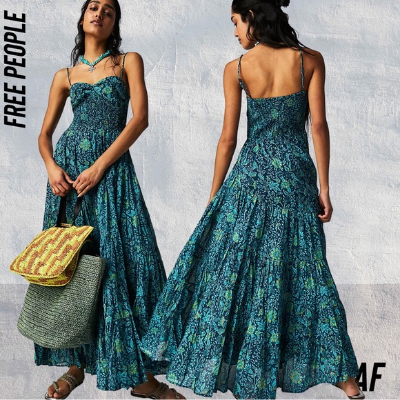 Free People Dresses & Skirts - FREE PEOPLE SUNDRENCHED PRINTED MAXI DRESS IN NEPTUNE COMBO NEW XL